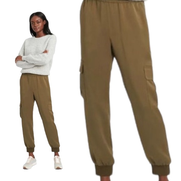 Banana Republic Pants - BANANA REPUBLIC Olive Green Satin Cargo Jogger Pants NWT